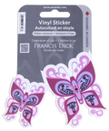 Pink butterfly vinyl stickers on a card with 'Francis Dick' branding.