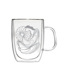 Clear glass mug with handle on a white background