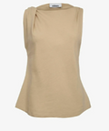 Beige sleeveless top with knot detail on a white background
