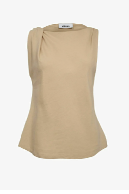 Beige sleeveless top with knot detail on a white background