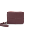 Brown wallet with strap on a white background, accompanied by product images and specifications.