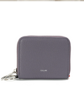 Gray wallet with a keychain on a white background