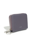 Purple wallet with keychain on a white background