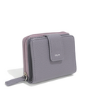Gray wallet with visible brand logo on a white background