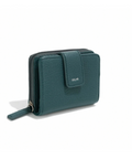 Teal wallet with a visible brand logo on a white background