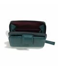 Green wallet with a strap on a white background