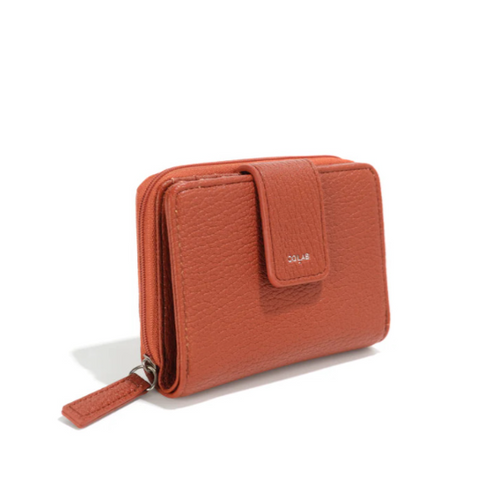 Red wallet with 'Co Lab' branding on a white background