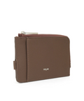 Brown wallet with visible brand name on a white background