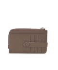 Brown wallet with a visible brand logo on a white background