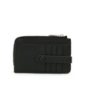 Black wallet with vegan leather label on a white background