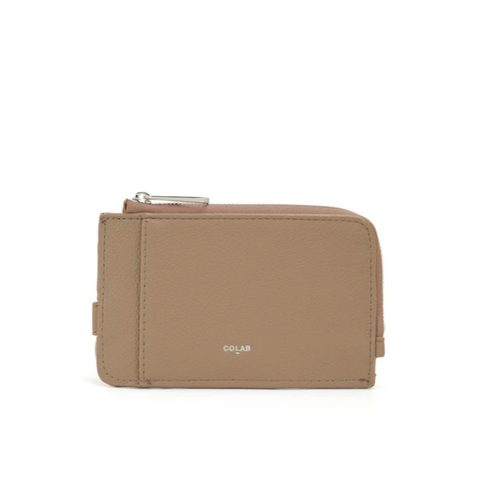 Beige wallet with 'Solar' branding on a white background