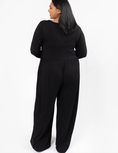 Camille Loose Long Sleeve Romper | Midnight Black