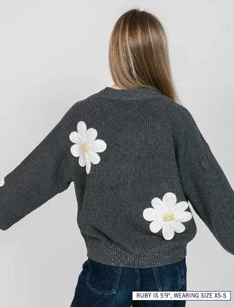 Nora Daisy Cardigan | Dark Grey/Ivory