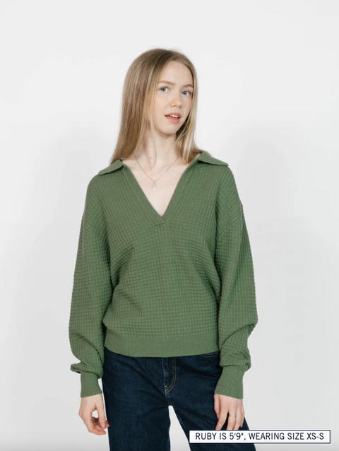 Megan Waffle Sweater | Matcha Green