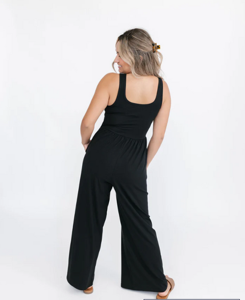 Camille Wide Leg Romper | Midnight Black