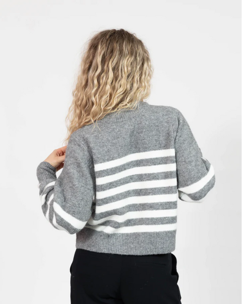 Mabel Striped Short Cardigan | Heather Grey/Ivory