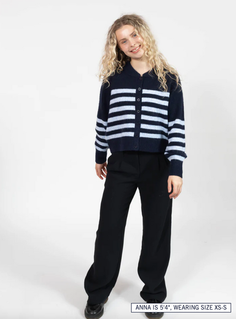 Mabel Striped Short Cardigan | Navy/Blue