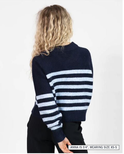 Mabel Striped Short Cardigan | Navy/Blue