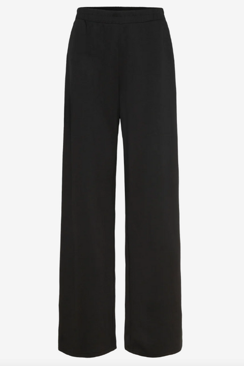 Black wide-leg pants on a white background