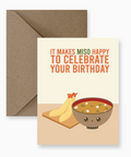Birthday card with a bowl of miso soup and envelope on a computer screen