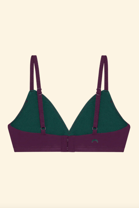 Green and purple bra on a beige background
