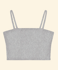 Gray crop top with thin straps on a beige background