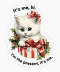 Sticker with a kitten and gift box design on a computer screen