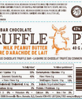 Chocolate truffle bar label with 'Truffle Pig' branding and nutritional information.