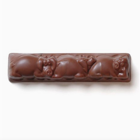 Chocolate bar with bear designs on a white background