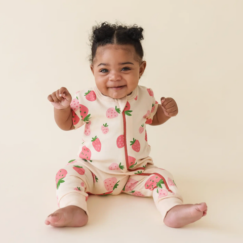 2 Way Zip Short Sleeve Romper | Strawberries