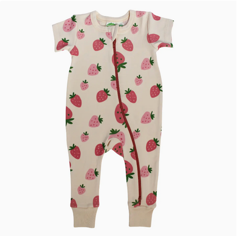 2 Way Zip Short Sleeve Romper | Strawberries