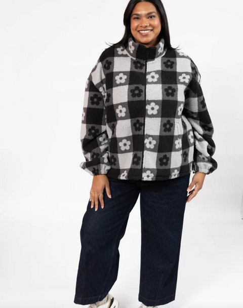 Teddy Floral Jacket | Midnight Black/Grey