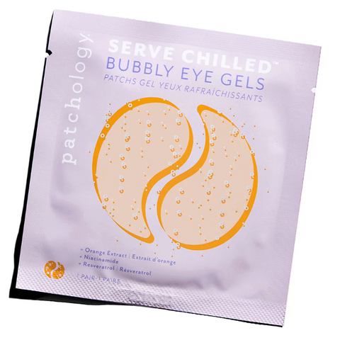 Patchology bubbly eye gels packaging on a computer screen with a website interface.