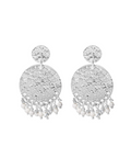 Pair of silver earrings on a white background