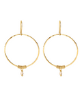 Gold hoop earrings with small beads on a white background