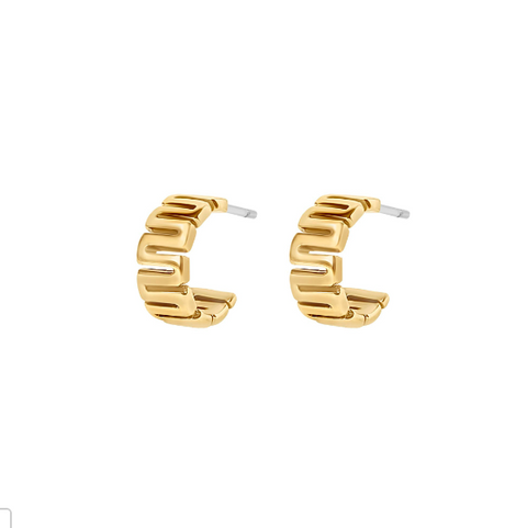 Gold hoop earrings on a white background