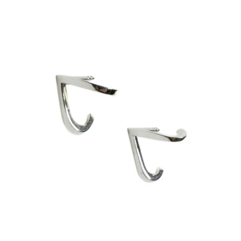 Two chrome hooks on a white background