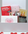 Gift box with various items including a card, a book, and a product labeled 'picot'.