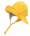 Yellow rain hat with a gray interior on a white background