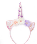 Unicorn headband with floral decorations on a white background