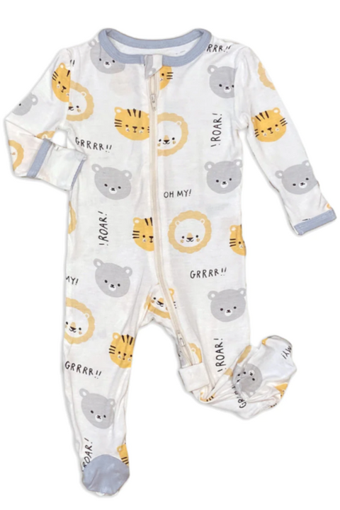 Bamboo Footed Sleeper W/ 2-Way Zipper | Lion, Tiger & Bears