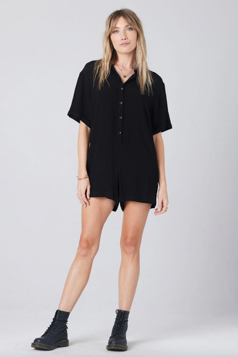 Mara Short Sleeve Romper | Black