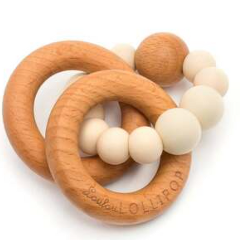 Bubble Silicone And Wood Teether | Beige