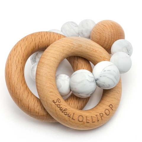 Sillicone And Wood Teether | Marble