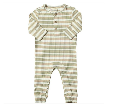 Me & Henry - Mason Rib Romper | Taupe / Cream Stripe