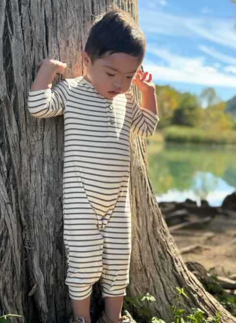 Me & Henry - Mason Rib Romper | Taupe / Cream Stripe