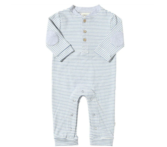 ME & HENRY -NIOTA HENLEY ROMPER | CHINA/GREY STRIPE