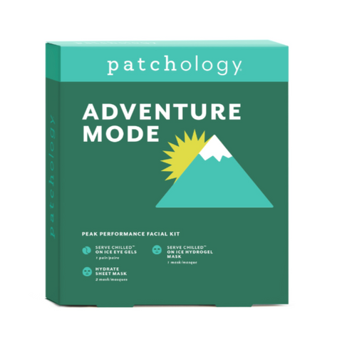 Patchology Adventure Mode facial kit packaging on a white background