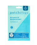 Patchology hydrate facial mask packaging on a white background
