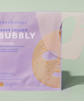Patchology hydrogel face mask packaging on a light green background